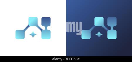 Futuristic AI logo design glowing icon. Abstract artificial intelligence concept modern digital network star symbol. Blue geometric tech logotype innovation style graphic. Stock Vector