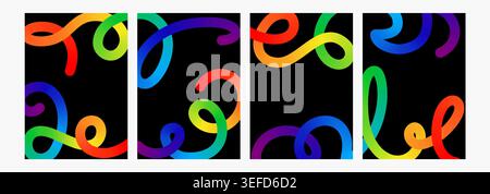 Abstract line shape color gradient bg. 3d graphic pattern fluid wave vector. Liquid spiral swirl, dynamic curved confetti ribbon. Fun vibrant flow Stock Vector