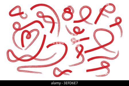 Red Abstract Paint Brush Strokes And Swirls Decorative Design Elements Stock Vector