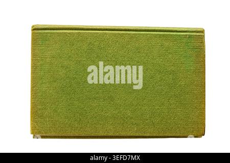 Vintage green book cover with aged paper texture isolated on white background. Ideal for design mockup, background, overlay, or antique themed project Stock Photo