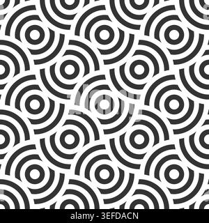 This seamless vector design features a pattern of overlapping circles and arcs created in grey color on a transparent surface. It showcases a modern style suitable for various uses. Stock Vector