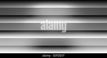 An abstract design featuring horizontal metallic silver bars or shelves with soft shadows, creating a clean, minimalist, and industrial aesthetic. Stock Photo