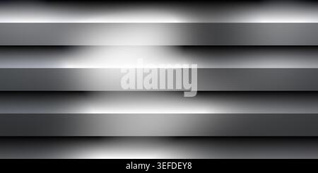 A sophisticated abstract background with horizontal dark metallic stripes, featuring dramatic lighting, high contrast, and deep shadows. Stock Photo