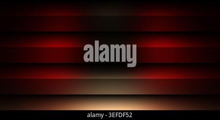 A moody abstract background consisting of dark horizontal stripes with deep red lighting accents and a soft glow at the bottom. Stock Photo
