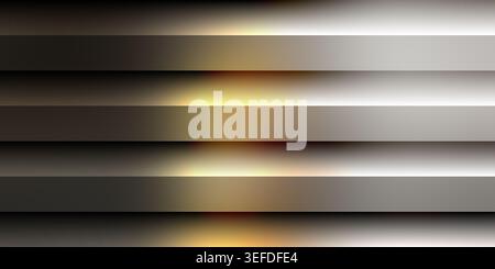 Abstract background featuring horizontal dark grey metallic stripes with a warm golden light glow in the center. Stock Photo