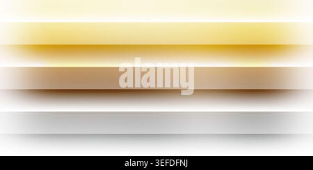 A set of horizontal rectangular layers featuring a smooth gradient transition from gold to silver, creating a modern and elegant abstract background. Stock Photo