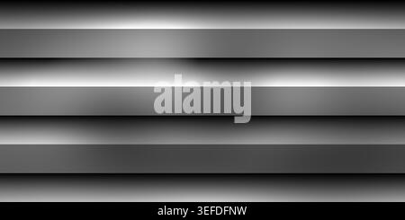 Abstract background composed of metallic grey horizontal stripes with light reflections and shadows, creating a 3D effect. Stock Photo