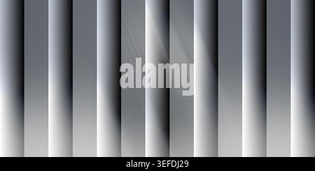 An abstract background featuring vertical metallic-looking panels with sharp shadows and soft gray gradients, creating a 3D effect. Stock Photo