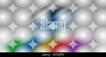 A colorful abstract composition showing a grid of rounded spheres illuminated with various colors and a diagonal light streak effect. Stock Photo