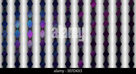 An abstract digital art background featuring a repeating pattern of diamond shapes with purple and blue gradients overlaid on a grayscale textured bac Stock Photo