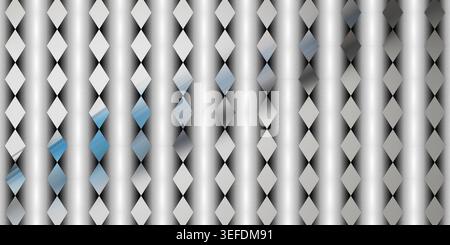 A digital pattern featuring a grid of diamond shapes, with some diamonds displaying a metallic blue sheen against a monochrome striped background. Stock Photo