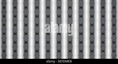 A seamless digital background featuring a repeating pattern of diamond shapes with metallic grey gradients, set against a textured grey backdrop. Stock Photo