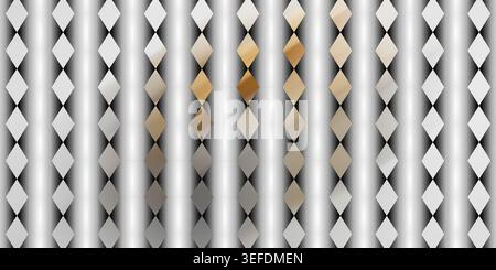 A seamless digital pattern featuring a grid of diamond shapes with varying metallic and gradient textures against a vertical striped background. Stock Photo