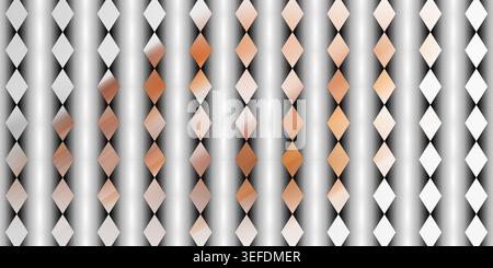 A decorative pattern featuring diamond shapes with copper and bronze metallic gradients arranged in a grid over a soft vertical striped background. Stock Photo