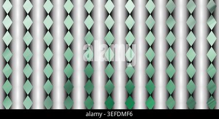 A seamless digital background featuring a repeating pattern of diamond shapes with emerald green gradients, set against a textured grey backdrop. Stock Photo