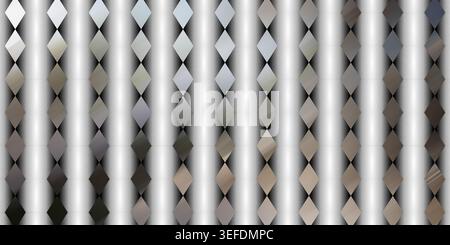 A seamless pattern of diamond shapes featuring subtle metallic and neutral color gradients, set against a vertical grey gradient background. Stock Photo
