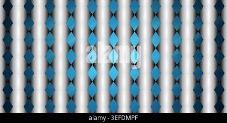 A seamless abstract background featuring a repeating pattern of blue diamond shapes overlaid on vertical light and dark gradient bars. Stock Photo