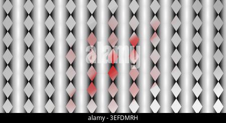 A geometric background featuring a grid of grey diamond shapes with a cluster of red-tinted diamonds in the center, set against vertical grey gradient Stock Photo
