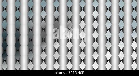A clean, minimalist background design consisting of a grid of diamond shapes set against vertical grey gradient bands, creating a subtle depth effect. Stock Photo