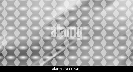 A sophisticated monochrome abstract background featuring a repeating diamond grid pattern with soft, flowing light effects and a subtle metallic textu Stock Photo