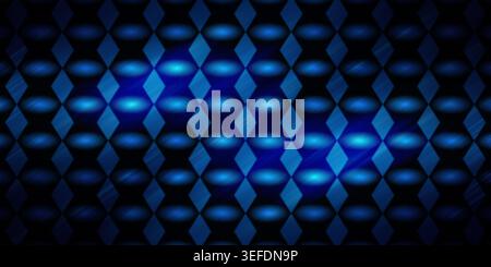 A digital abstract background featuring a repeating pattern of dark diamond shapes and glowing blue ovals, creating a modern, textured, and futuristic Stock Photo