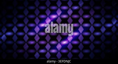 A digital abstract background featuring a repeating diamond grid pattern in shades of purple and black with diagonal light streaks. Stock Photo