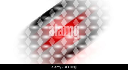 An abstract design featuring a repeating diamond pattern with overlapping red and black diagonal motion blur streaks on a white background. Stock Photo