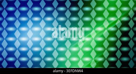An abstract background transitioning from blue to green, featuring a repeating diamond grid pattern with glowing circular highlights. Stock Photo