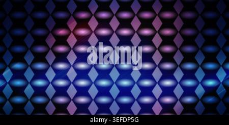 A dark, sophisticated background featuring a repeating diamond grid pattern with glowing blue and purple neon light effects and a metallic texture. Stock Photo