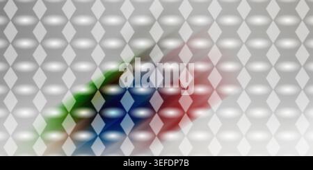 A textured background with a repeating diamond grid pattern overlaid with soft, blurred streaks of red, green, and blue light. Stock Photo
