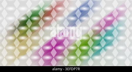 A light-toned, textured background with a repeating diamond and oval grid, accented by diagonal streaks of multi-colored light in green, red, blue, an Stock Photo