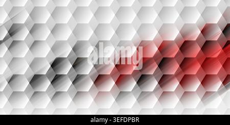 A modern abstract background with a white hexagonal grid overlayed with a dynamic red and black motion blur streak. Stock Photo