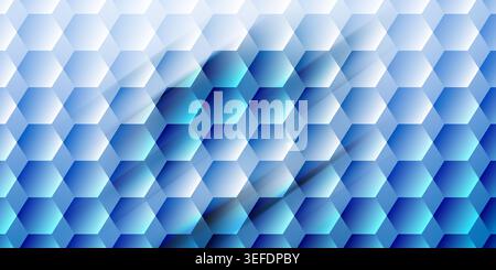 Vibrant blue and cyan hexagonal pattern background with deep shadows and light effects, creating a 3D honeycomb texture. Stock Photo