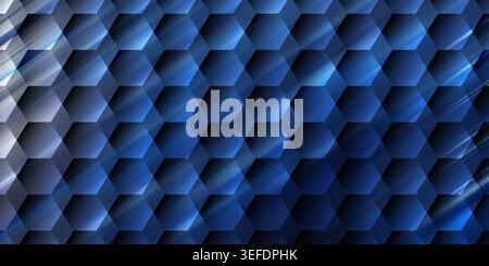 A dynamic abstract background showcasing a 3D hexagonal grid with sleek blue gradients and subtle light streaks, creating a modern technological feel. Stock Photo