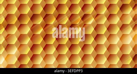 A seamless abstract background featuring a 3D hexagonal pattern in vibrant golden and orange tones, creating a luxurious and dynamic textured surface. Stock Photo