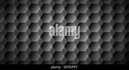 Dark abstract background featuring a 3D hexagonal grid pattern with smooth gradients and subtle lighting effects. Stock Photo