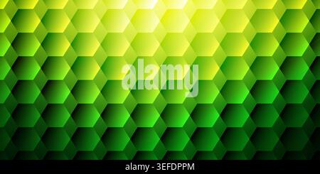 A vibrant abstract background featuring a hexagonal grid pattern with a gradient transition from bright yellow to deep green. Stock Photo