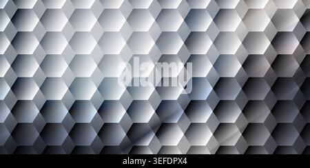 A sophisticated abstract background featuring a 3D hexagonal grid pattern with varying shades of grey, creating a sense of depth and modern texture. Stock Photo