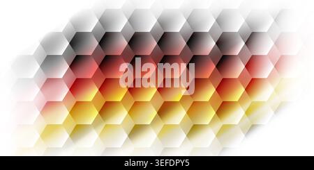 An abstract background featuring a 3D hexagonal grid pattern colored in black, red, and yellow, representing the German flag, isolated on white. Stock Photo