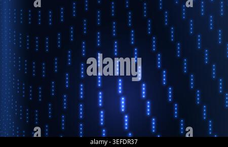 Dark blue abstract technology background featuring blue matrix dots and glowing particles, vertical luminous patterns and futuristic cyber grid with Stock Vector