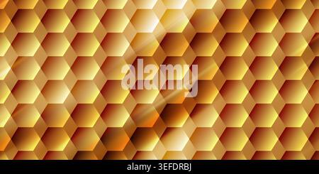 A sophisticated golden honeycomb background with a metallic gradient and diagonal light streaks creating a sense of depth and movement. Stock Photo
