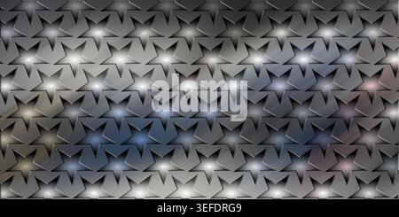 A repeating seamless pattern of metallic stars with a polished finish and soft gradient lighting, creating a modern and industrial textured background Stock Photo