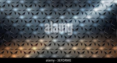 A textured background featuring a repeating pattern of embossed stars with a metallic finish, transitioning from cool blue tones to warm bronze hues. Stock Photo