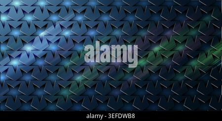A textured background featuring a repeating pattern of embossed stars with a metallic finish, transitioning from dark shadows to cool blue and green h Stock Photo