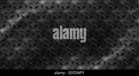 A sophisticated dark background featuring a seamless pattern of embossed stars on a brushed metal surface with subtle light reflections. Stock Photo
