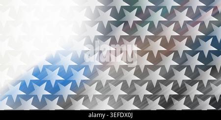 An abstract background featuring a repeating pattern of white stars over a soft, glowing blue and grey gradient, creating a modern and festive aesthet Stock Photo