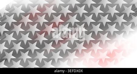 An abstract background featuring a repeating pattern of white stars over a soft, glowing red and grey gradient, creating a modern and festive aestheti Stock Photo