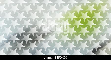 An abstract background featuring a repeating pattern of white stars over a soft, glowing green and grey gradient, creating a modern and festive aesthe Stock Photo