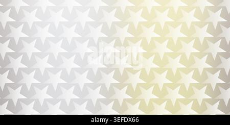 A repeating pattern of white stars set against a smooth, sophisticated gradient background that transitions from a cool silver-white to a warm golden Stock Photo