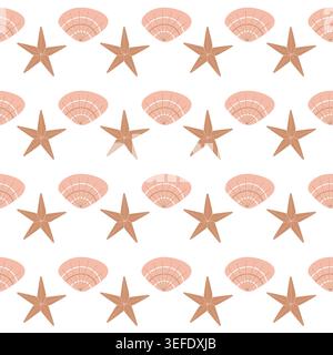 vector seamless pattern with sea stars and shells. Stock Vector